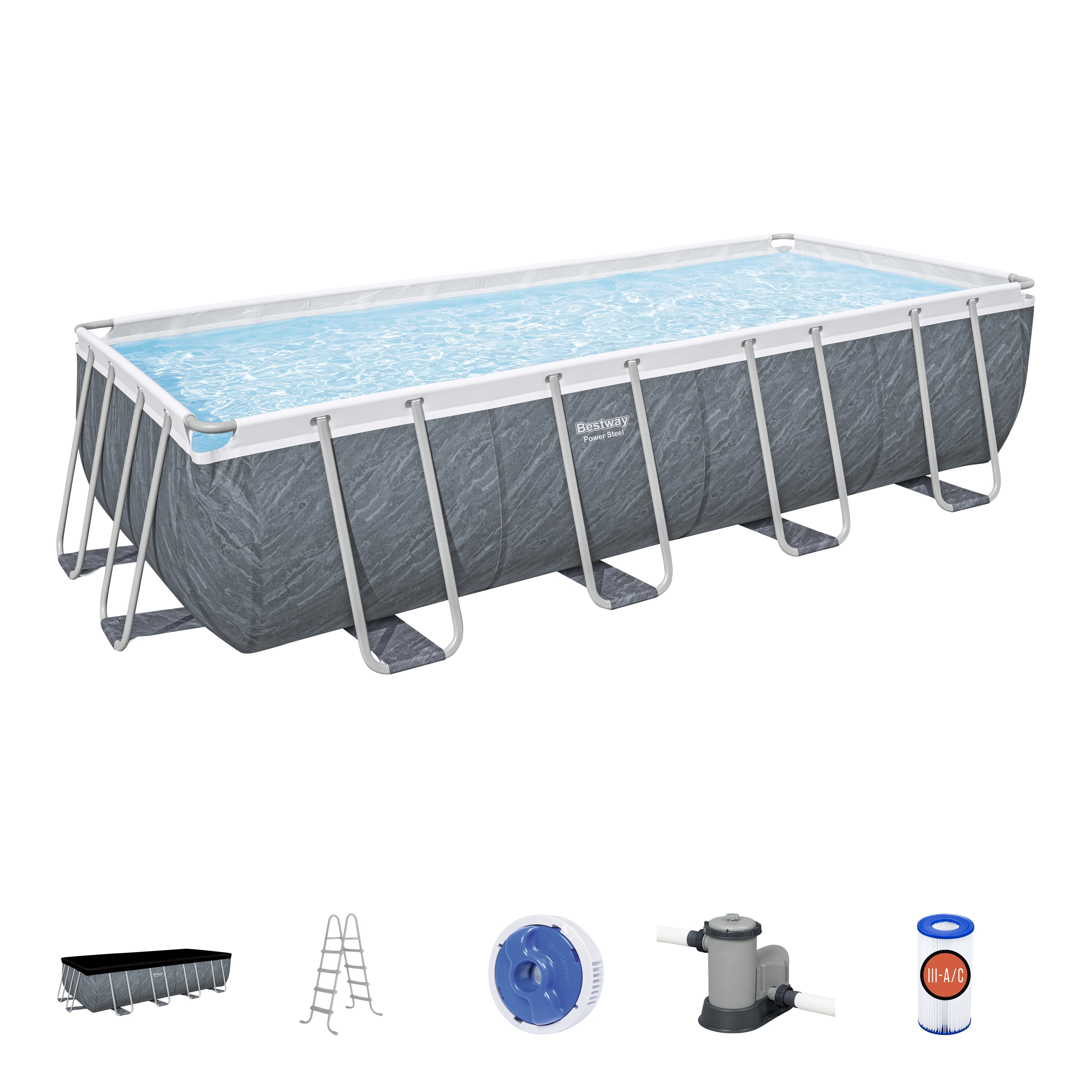 Каркасный бассейн Power Steel 549х274х122см, 14812л, фил.-насос 5678л/ч, лестница, тент, попл.-доз.