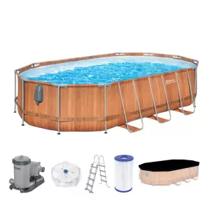 Каркасный бассейн Power Steel 610x366x122см "Камень" 20241л, фил.-нас. 9463л, лестн, гидромас, подсв