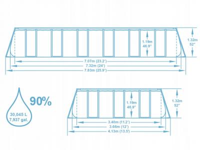 Каркасный бассейн Power Steel 732х366х132см, 30045л, песч.фил.-нас. 5678л/ч, лестн., тент