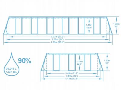 Каркасный бассейн Power Steel 732х366х132см, 30045л, песч.фил.-нас. 5678л/ч, лестн., тент, попл.-доз