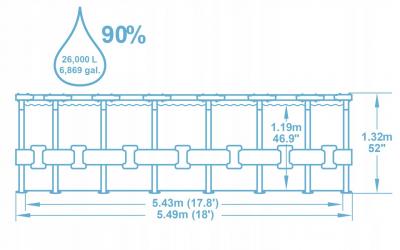 Каркасный бассейн 549х132см, 26000л, фил.-насос 5678л/ч, лестница, тент