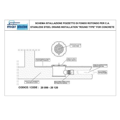 Донный слив под бетон Marpiscine 20099 (2") нерж.сталь